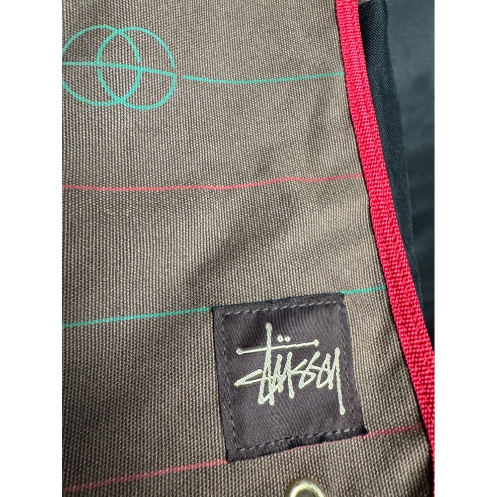 Stussy Canvas Shoulder Bag Brown Red Green Stripe Crossbody Streetwear Vintage - Picture 4 of 10